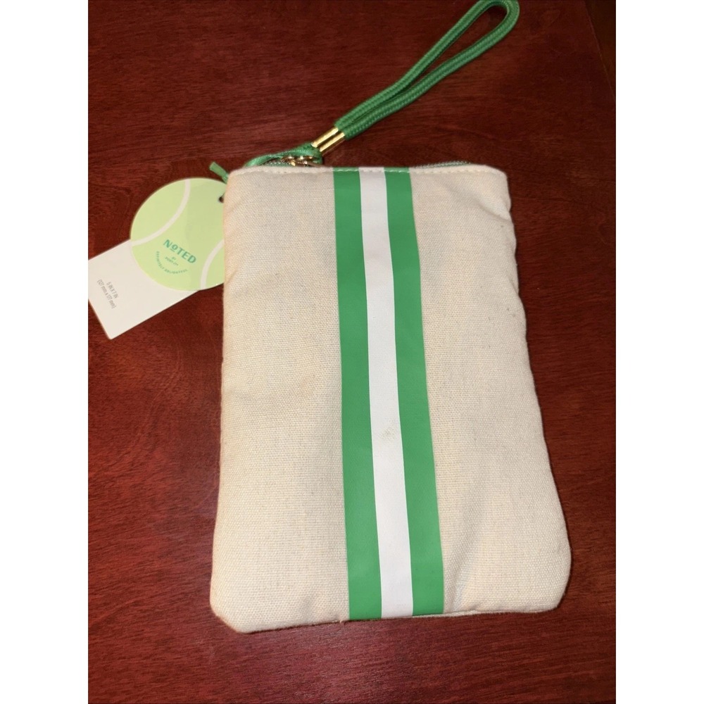 NWT Noted By Post It Sport‎ Court Green & White Striped Canvas Wristlet Pouch